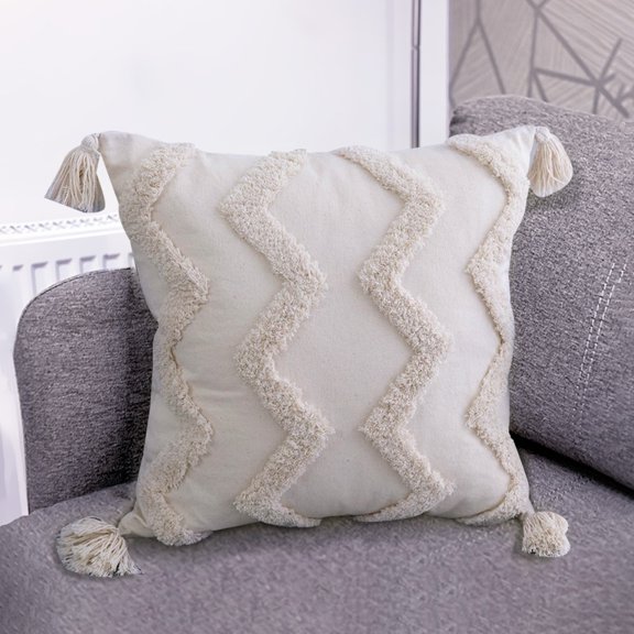 Sofa Living Room Decoration Home Decor Boho Pillowcase With Tassels Beige Tassels Cushion Cover Handmade Woven Pillowcase