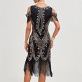 thumbnail image 3 of DailyTrove Women's Short Sleeve Embroidered Flapper Dress, Art Deco Print, Roaring 20s & Formal Event Wear, Elegant Fit, 3 of 6