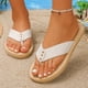 thumbnail image 4 of Sandalias Planas con Correas de Tobillo Metal Acento Pie Post Espadrilles, Sandalias Planas de las Mujeres Pie Redondo Verano, 4 of 9