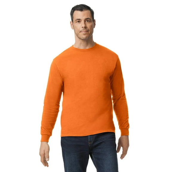 Hi-Vis Adult Long Sleeve T-Shirt, Gildan Safety Orange Workwear 50/50 cotton/polyester Tee 5.3oz, S