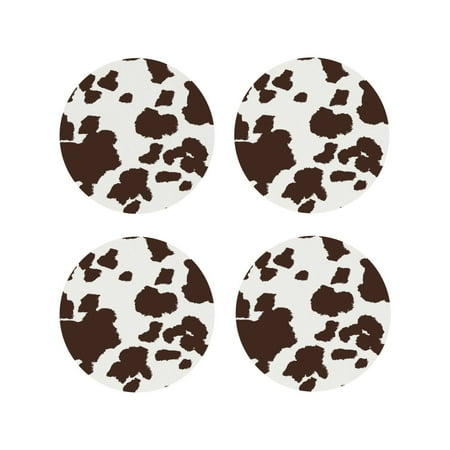 

Tebeau Brown Cow Print Set of 4 Leather Drink Coasters Round Cup Mat Pad for Home and Kitchen Use 4 -Round Shape