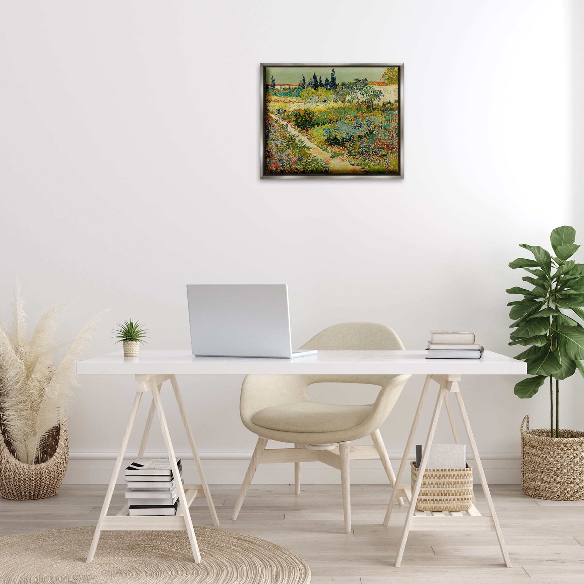 Stupell Industries Van Gogh Garden at Arles Landscape & Nature Painting Gray Floater Framed Canvas Art Print Wall Art, 21 x 17