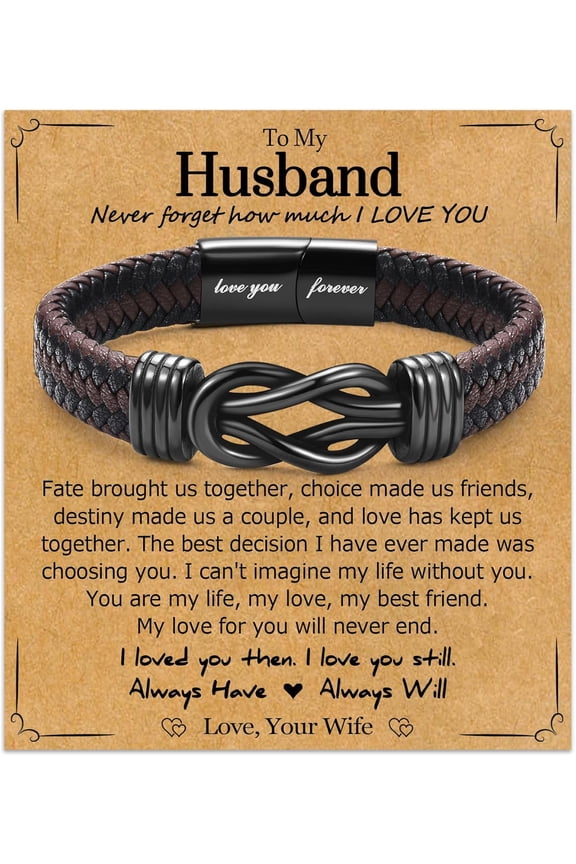 Gifts for Dad Son Grandson Boyfriend Husband, Cool Infinity Leather Bracelet for Him Birthday Christmas Anniversary Valentine's Day Present Ideas for Men