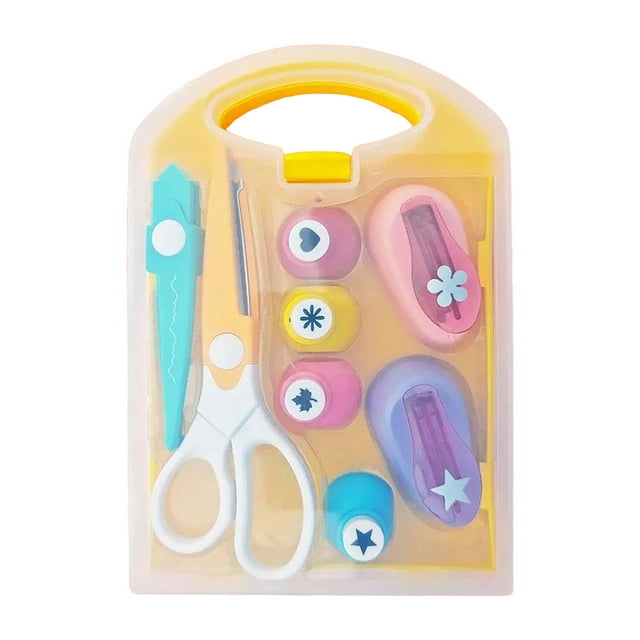 Kids DIY Puncher Craft Set Craft Scissors Punch Set Ortable Crafts Shape Cutters Diy Crafts Embossing Tool For Paper Crafting Scrapbooking Cards Decoration Flower Punch