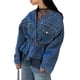 thumbnail image 3 of Chaqueta Vaquera de Motociclista con Cuello en V y Botones para Mujer, con Cuentas y Cintura Ceñida, Ropa de Calle de Otoño A . Azul Oscuro XXL, 3 of 10