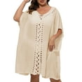 thumbnail image 3 of Beach Cover Ups for Women Top - Soft Crochet Knit Batwing Sleeve Boho Dresses Hollow Out Summer Swimwear Cover Up Beige, One Size, 3 of 7