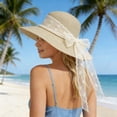 thumbnail image 3 of Straw Sun Hats for Women Wide Brim Elegant Bow Summer Big Beach Hat UPF 50+ Vacation Honeymoon Protection with for Summer, 3 of 5