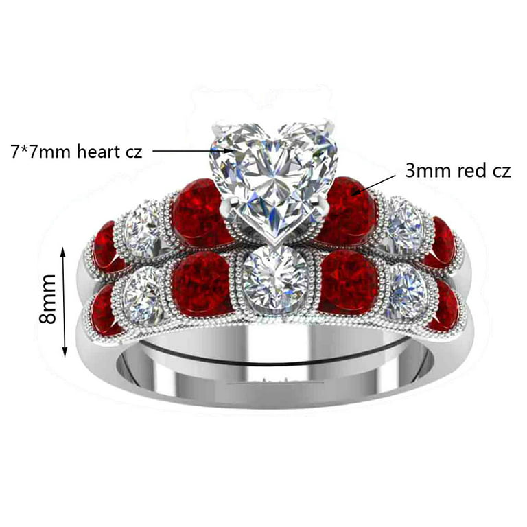 2Pcs Love Heart Matching Anniversary Couples Stuff Rings Ins Net Red For  Women Men Valentines Day Aesthetic Jewelry Gift Set