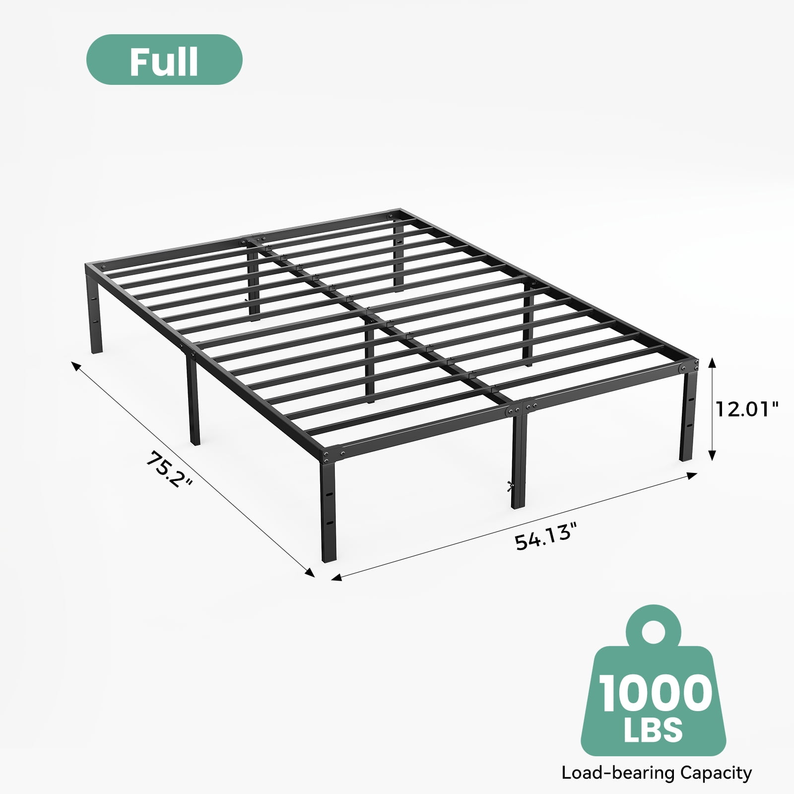 Full Size Metal Platform Bed Frame with Sturdy Steel Slats, No Box Spring Needed, 12-Inch Under‑Bed Storage