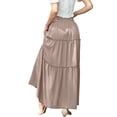 thumbnail image 6 of Cueply Womens Flowy Long Maxi Skirt Pleated Elastic High Waist Drawstring Tiered Skirts with Pockets, 6 of 7