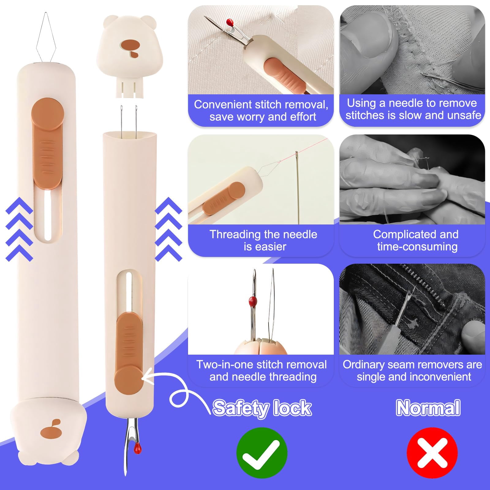 Needle Threader，2 in 1 Needle Threader Seam Ripper，3 in 1 Automatic Needle Threaders Seam Ripper，with Magnetic Storage Needle Box，Suitable for Hand Sewing Knitting Craft Sewing Supplies