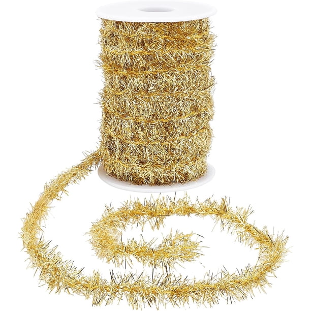 Guirnalda de oropel dorado de 20 yardas para fiestas, guirnalda fina con purpurina, guirnalda metálica de oropel para decoración navideña