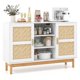 thumbnail image 1 of Costway Aparador Buffet, Mueble de Almacenamiento con 3 Estantes Abiertos y 2 Gabinetes Laterales, Mueble para TV de 120 cm con 2 Puertas Tejidas de Bambú, para Comedor, Sala de Estar, Natural, 1 of 2