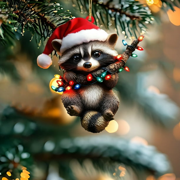 Adornos navideños de animales del bosque | Decoraciones acrílicas para árbol con estampado animal | Juego de 1 adorno navideño para la decoración del hogar