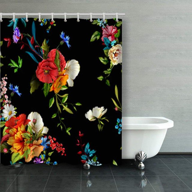 Cortina de Baño ABPHQTO Flores Amapola Rosas salvajes Rosa Manzanilla Estampado 150x180 cm