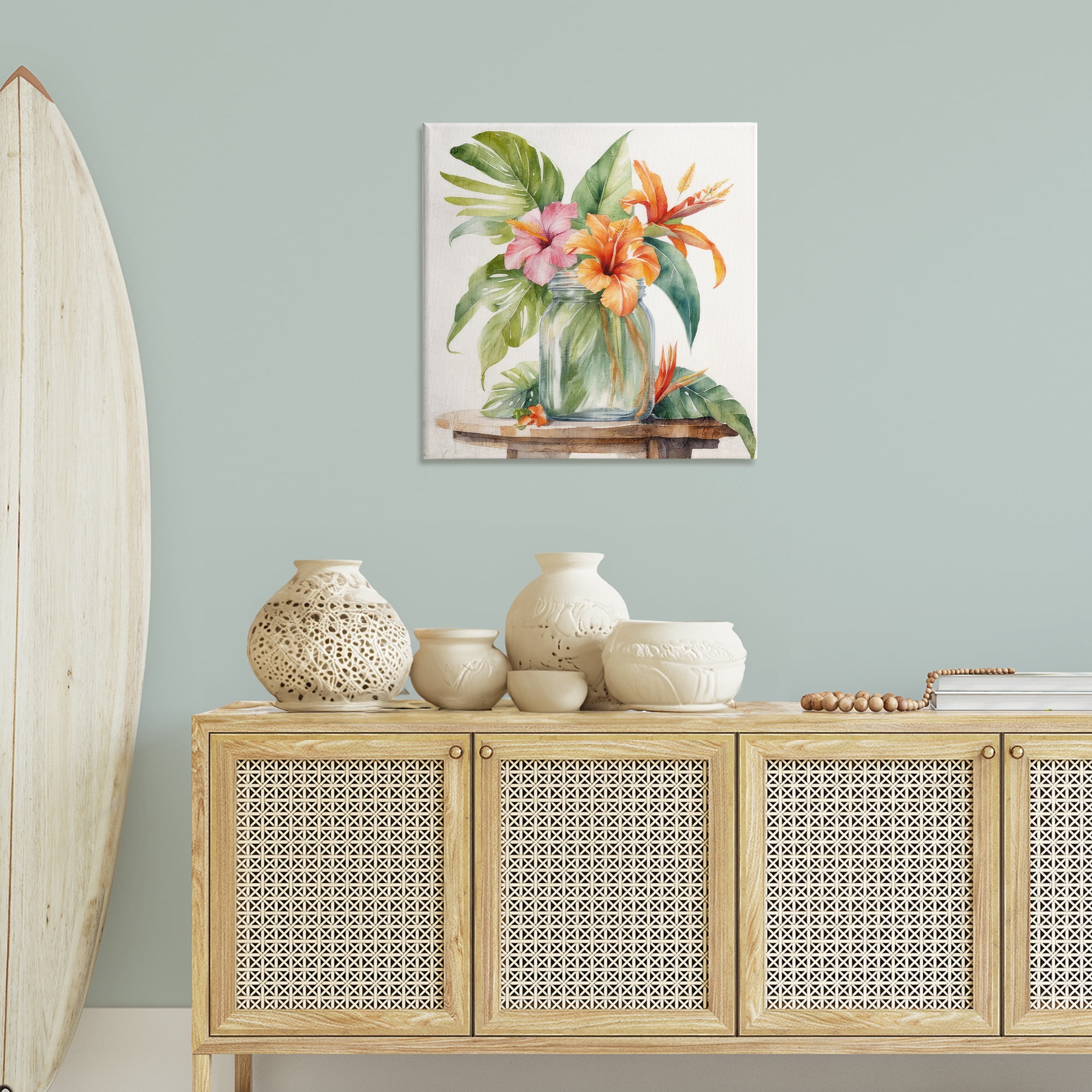 Stupell Industries Tropical Floral Jar Plants & Flowers Painting Wrapped Canvas Art Print Wall Art, 30 x 30