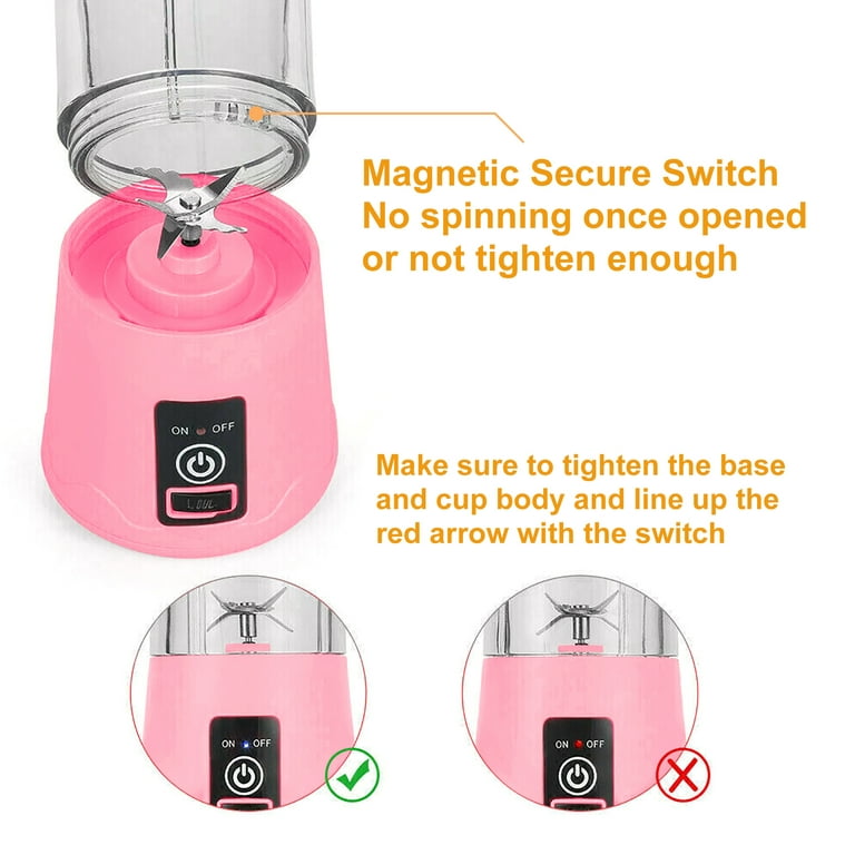 Portable Blender, Personal Size Eletric USB Juicer Cup, Fruit, Smoothie,  Baby Food Mixing Machine Magnetic Secure Switch 380ml (Pink)