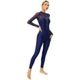 thumbnail image 3 of Raenseen Women Rhinestone Ballet Gymnastics Unitard One Piece Dance Bodysuits Acrobatics Uniforms Navy Blue M, 3 of 8