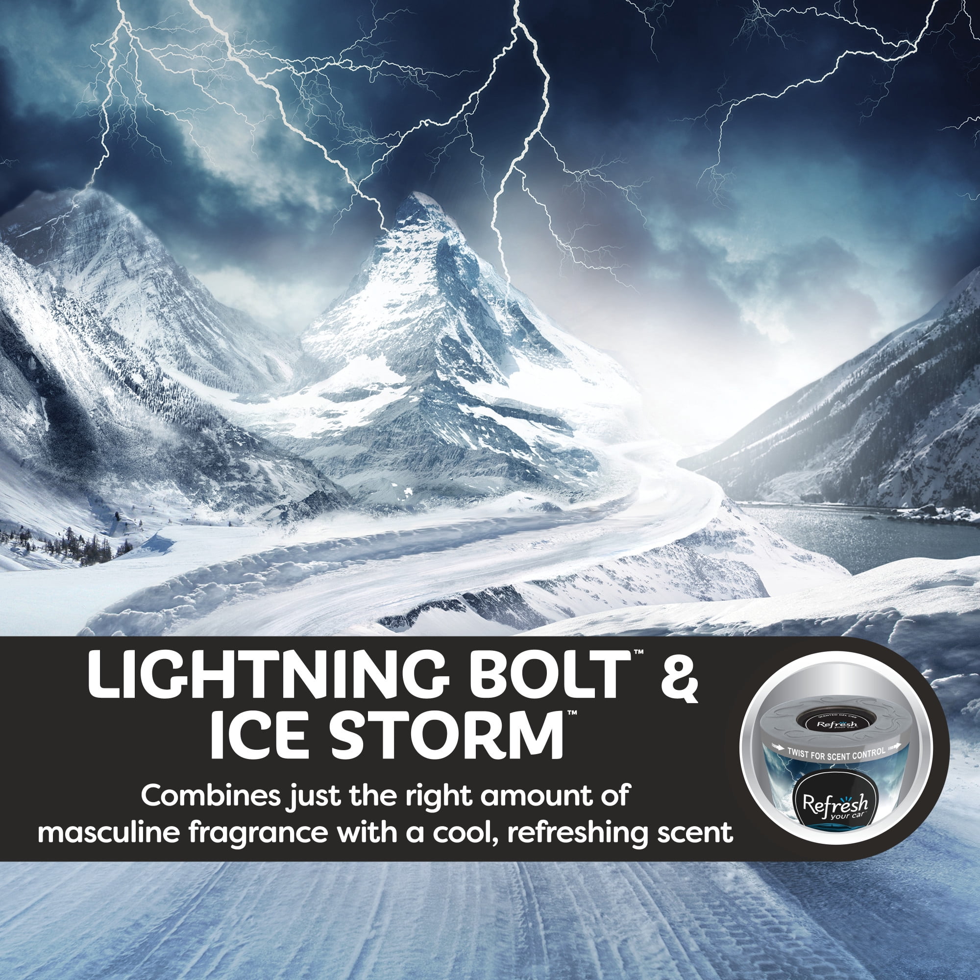 (3 pack) Refresh Your Car! Gel Can Air Freshener (Lightning Bolt/Ice Storm Scent, 5 oz)