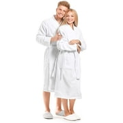 Peignoir éponge peignoir 100% coton col châle unisexe luxe serviette Spa Robe peigné hommes femmes doux Robe, blanc taille unique grand