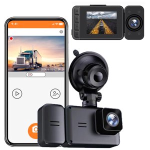 Kieccall WiFi Dash Cam 1080P FHD Doubles-Lens - Caméra avant/intérieur avec vision nocturne infrarouge, capteur G, enregistrement de boucle & APP Télésurveillance