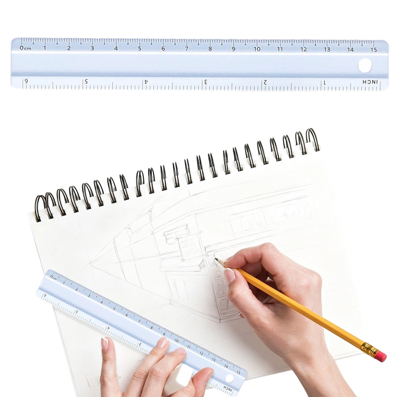 Aluminum Alloy Straight Ruler Dual-Scale Centimeter/Inch Measuring Tool for Drafting Office Engineering and Craft Projects (Blue)