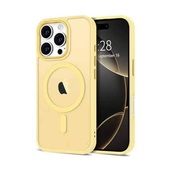 FU1999 Case for iPhone 16 Pro Max Case Magnetic Translucent Matte Phone Cases 6.9" [Compatible with MagSafe] Thin Slim Fit Shockproof Bumper Hard Protective Cover for Women Men Girls, Frosted Yellow