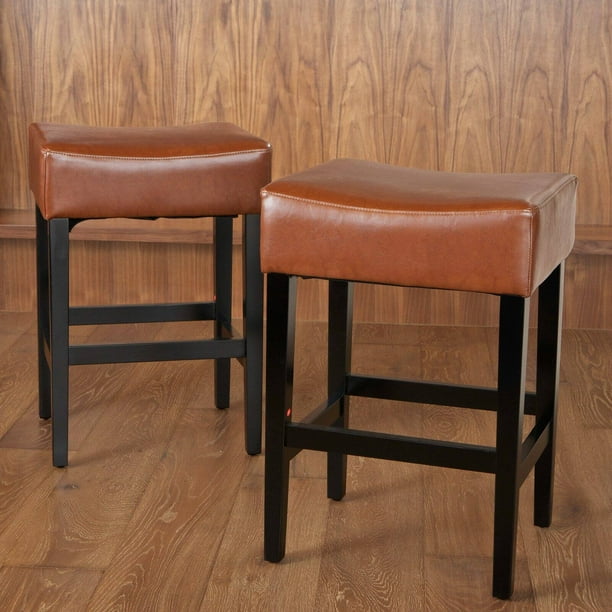 Lopez Backless Hazelnut Leather Counter Stools - 2 Pack - Walmart.com - Walmart.com