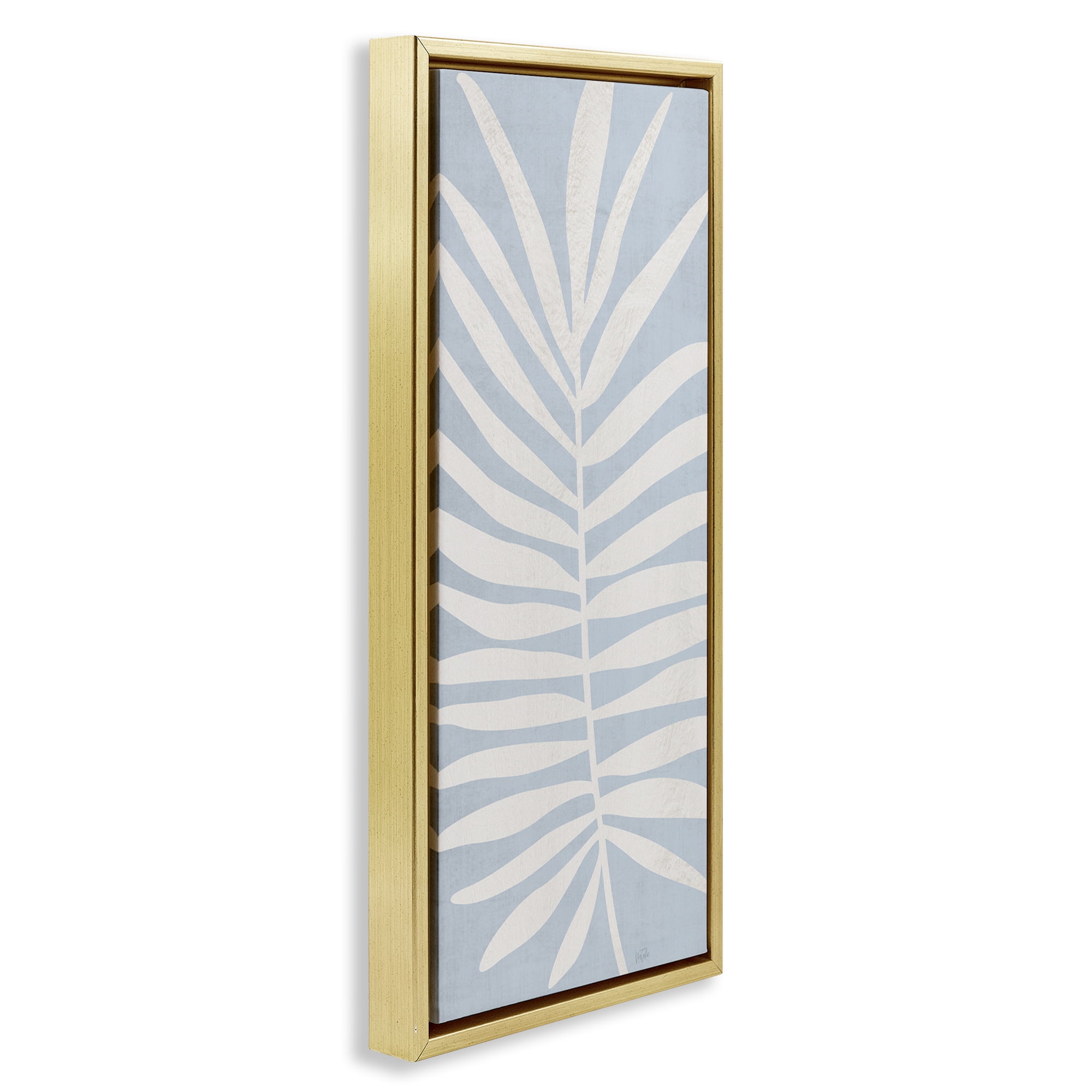 Stupell Industries Leaf Silhouette on Sky Blue Gold Framed Floater Canvas Wall Art, design by Natalie Carpentieri