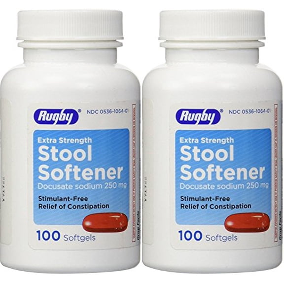 Docusate Sodium Extra Strenght 250 mg 200 Softgels for Gentle, Reliable Relief from Occasional Constipation 100 Softgels per Bottle Pack of 2 Bottles