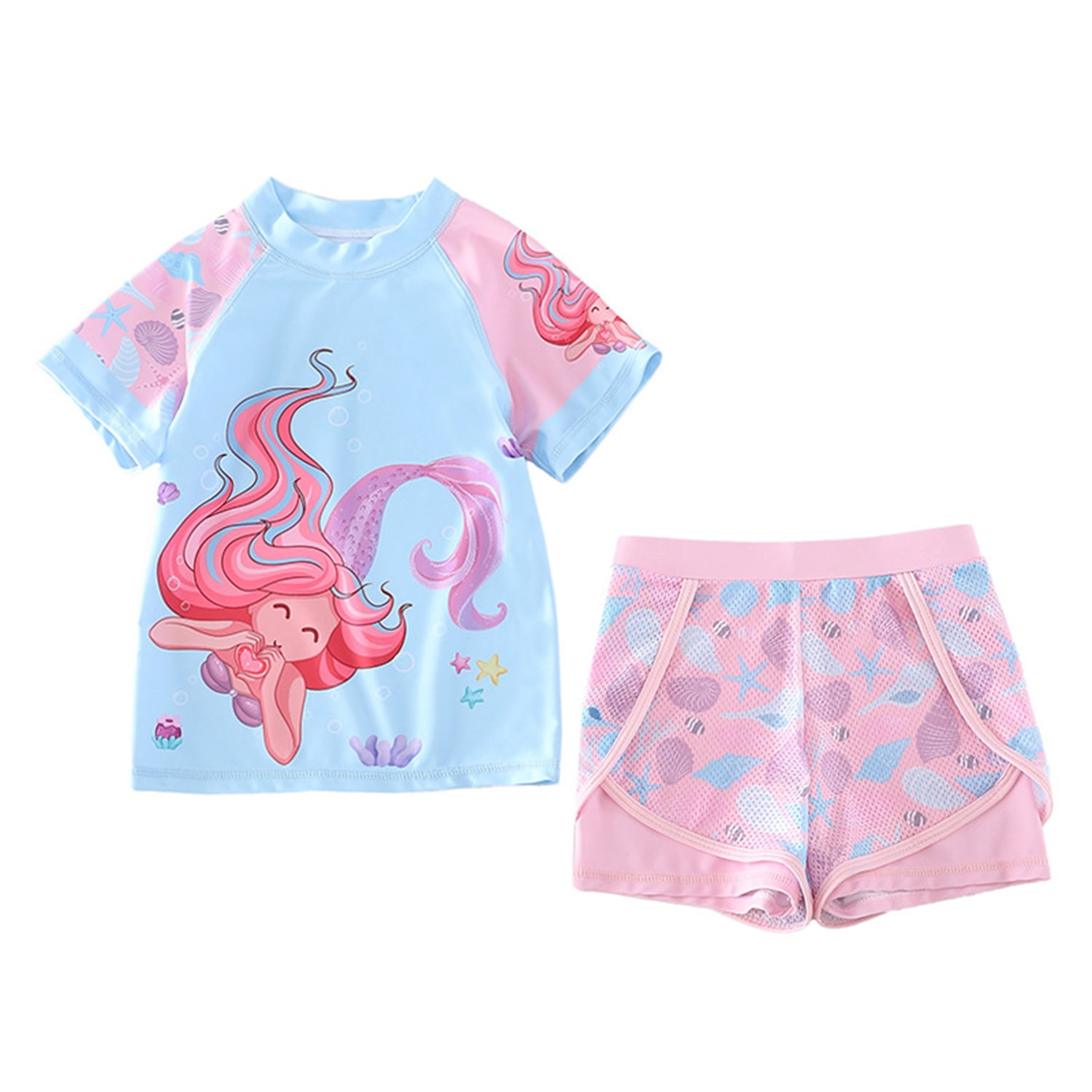 Phenas Girls Swimsuits Two Piece Rash Guard Set Short Sleeve Bathing