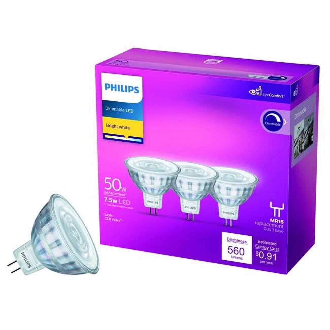 Philips LED MR16 Flood Light Bulb - 50W Equivalent, Dimmable, GU5.3 - 3 Pack