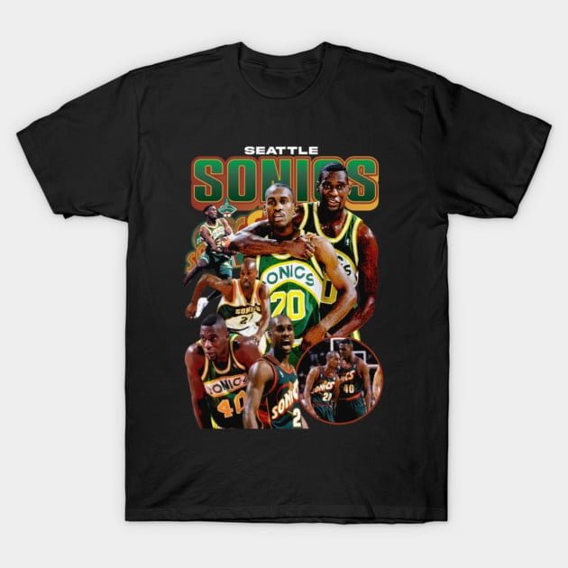 T-Shirt Unisexe Rétro de Basketball NBA SUPERSONICS Seattle, pour Femmes et Hommes, jusqu'à la Taille 3TG