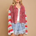 thumbnail image 3 of Vedolay Women's 2023 Jackets Women's Slim-Fit Denim Fall Blazer Double Flap Pockets Jeans Jacket,Watermelon Red M, 3 of 5