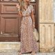 thumbnail image 3 of Vestido largo bohemio de verano 2022 para mujer, vestido Maxi informal con estampado de Cachemira y cinturón, vestido elegante de manga corta con cuello de pico para mujer, Vestidos de playa AGreen3XL, 3 of 3