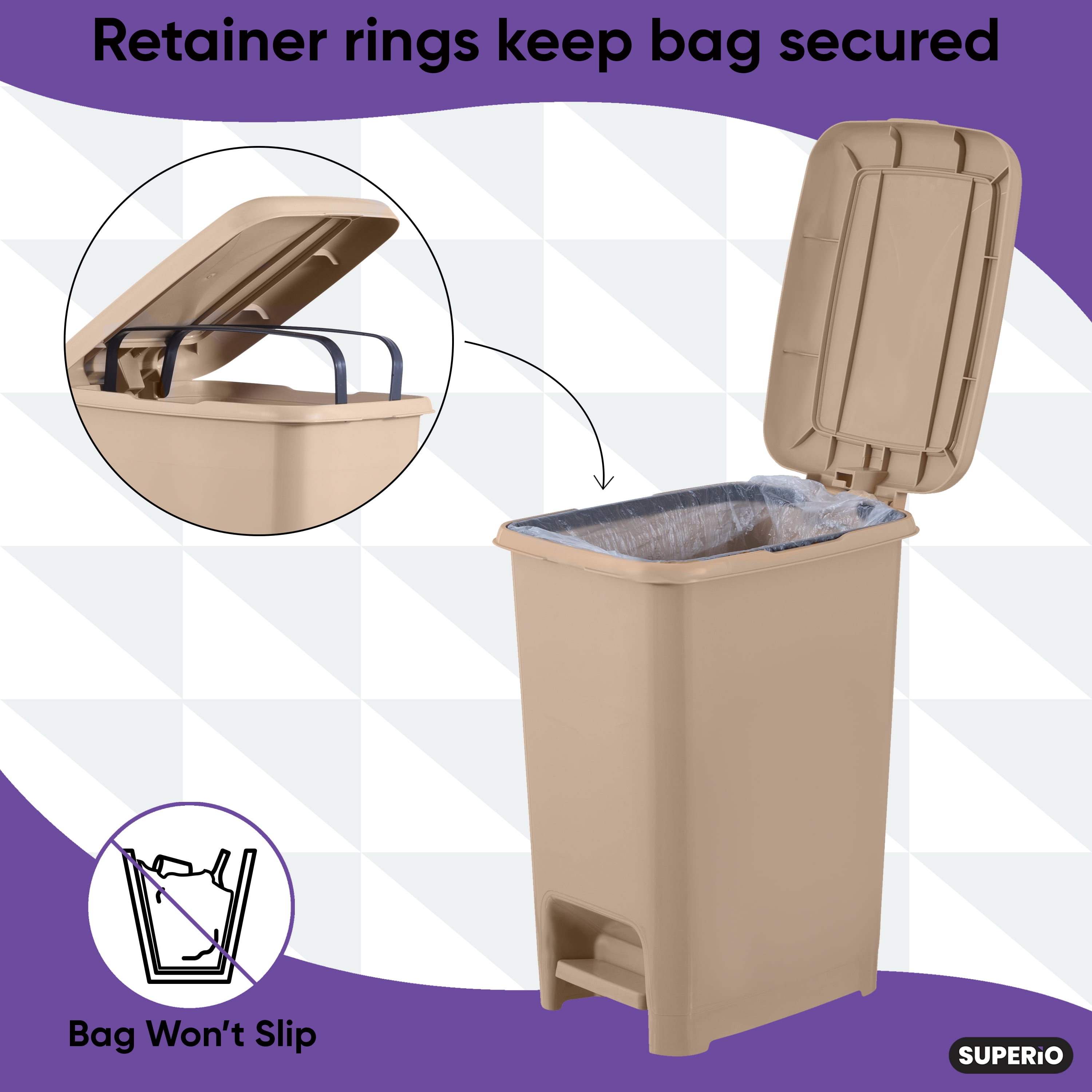 Slim 2.5-gallon Step on Trash Can with Lid Space Savor Beige Trash Can, Good for Dorm Room, Kitchen, Bathroom, or Office, Keeps the Room Neat and Clean