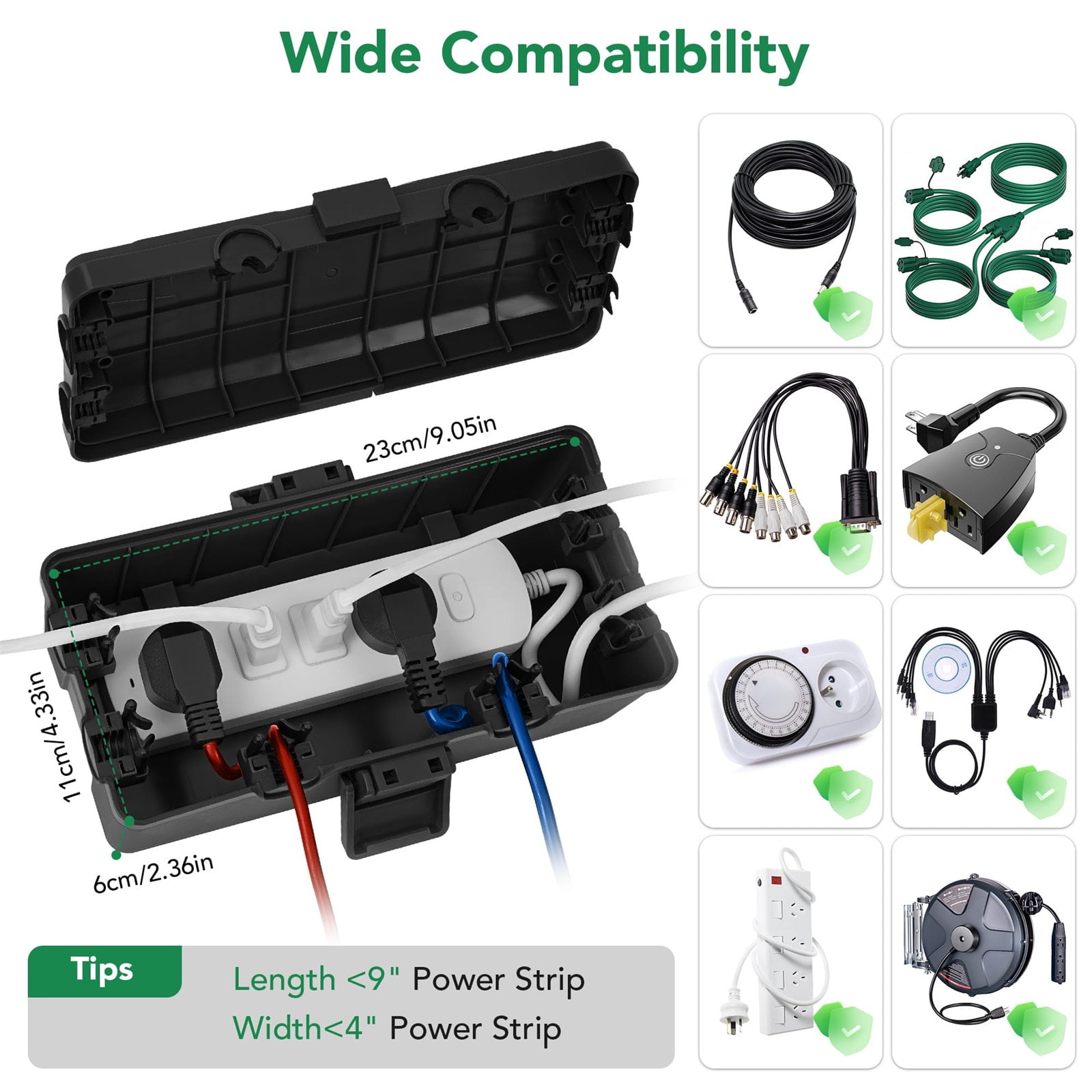 6Port Weather proof Electrical Box Junction Box Heavy Duty PP Construction Outdoor Use for Lighting Chargers Pool