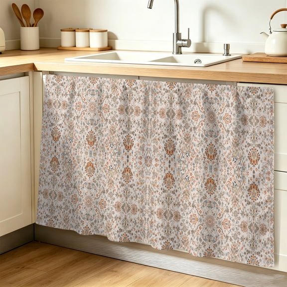 Vintage Boho Cabinet Curtain 32"Wx55"L,Dustproof Pantry Door Curtain W/ Self Adhesive Tape,Retro Southwestern Ethnic Mexican Floral Tall Storage Cover Privacy Drape for Bathroom Kitchen Laundry Room