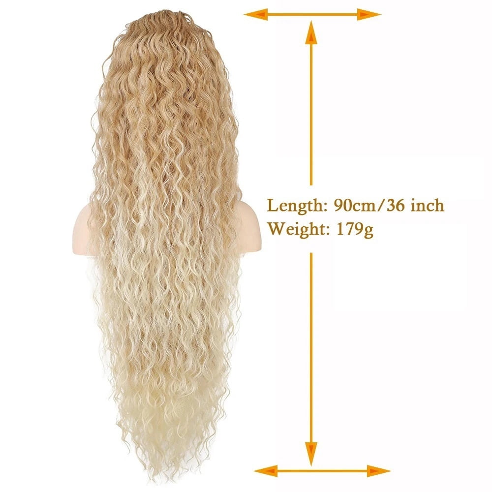 27T613 Blonde Curly Drawstring Ponytail Extension 36 Inch Long Multi Layered Synthetic Ponytail Hair Piece