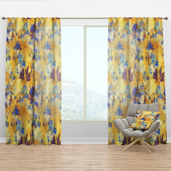 Designart 'Herb Pattern and Imprints Flowers I' Modern & Contemporary Curtain Panel