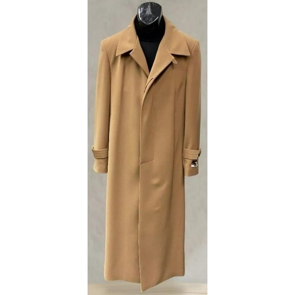 Mens Full Length 53 Inch Long Top Coat - Single Breasted - Microfiber Fabric Toast