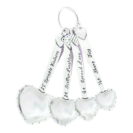 

Heart Shaped Pewter Measuring Spoons Set of 4 Kindness Laughter Love Joy
