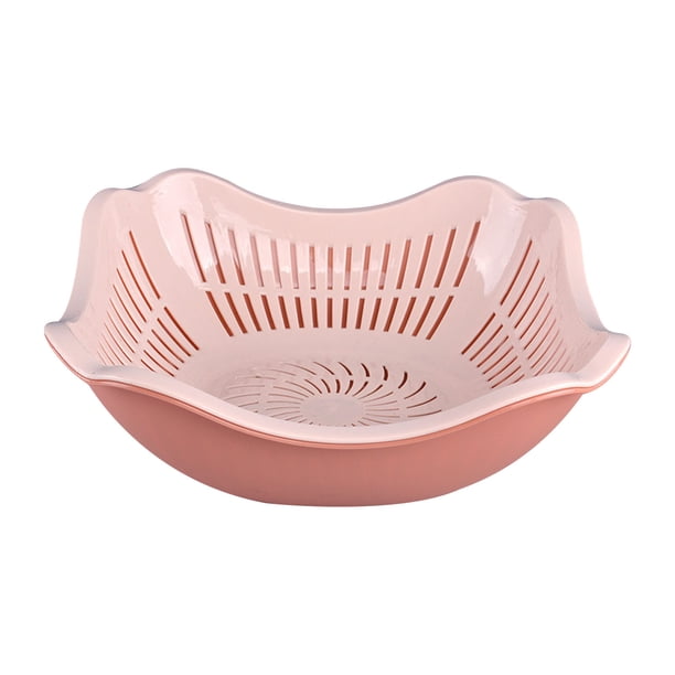 Recipiente de plástico de doble capa para cocina con escurridor y tapa | Contenedor multifuncional para lavar y almacenar frutas y verduras | Diseño fácil de limpiar