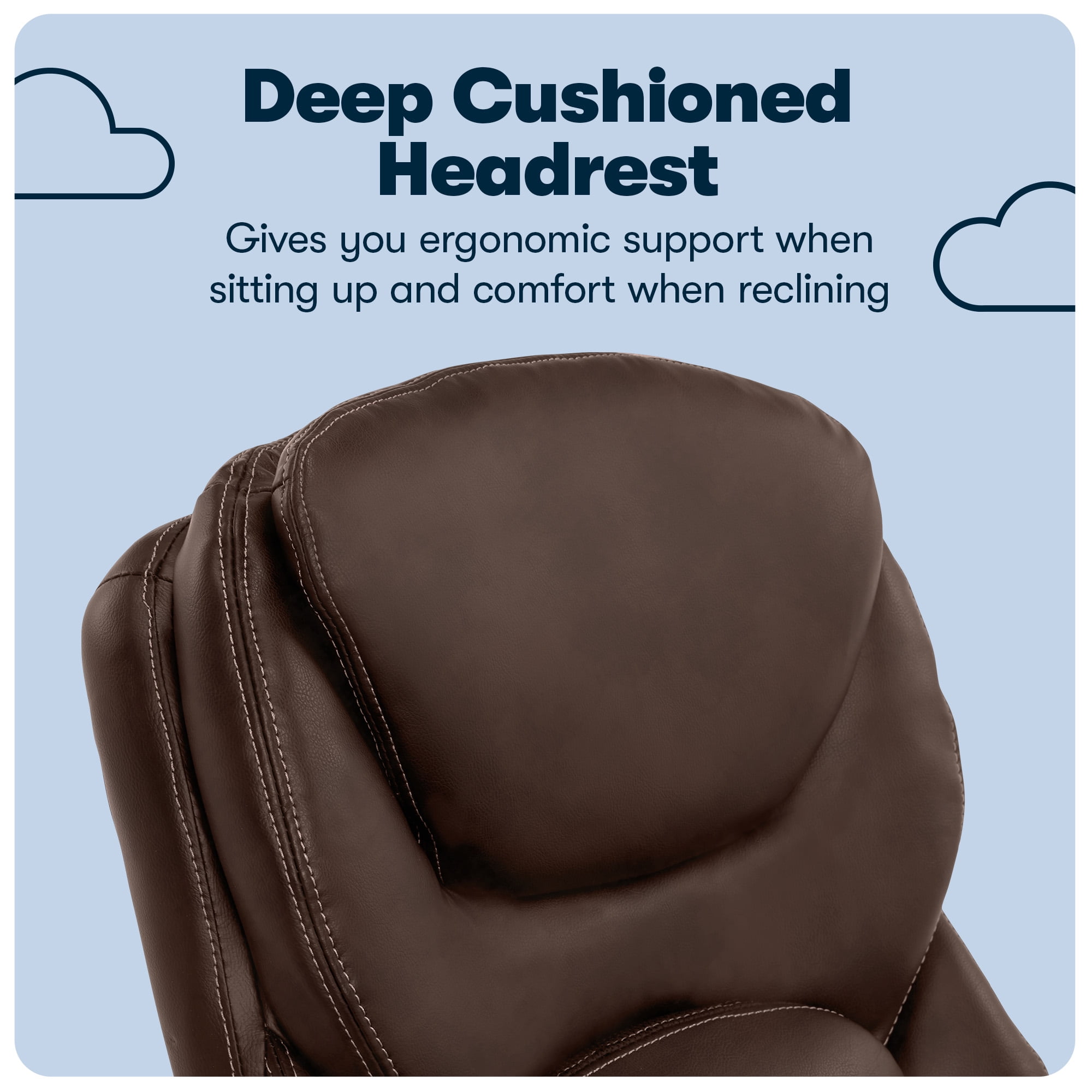 Serta Claremont Executive Office Chair with Back-In-Motion Technology, Ergonomic Mid-Back with Pivot Lumbar Support and Seat, Plush Cushion, Body Pillows, Adjustable Arms, Bonded Leather, Brown