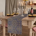 thumbnail image 2 of Vintage Mediterranean Table Runner, Retro Morocco Abstract Art Brown Blue Washable Cotton Linen Table Runners 60 Inches Long, Dresser Scarf Runner for Coffee/TV Stands/Kitchen/Cabinets 13''x60'', 2 of 9