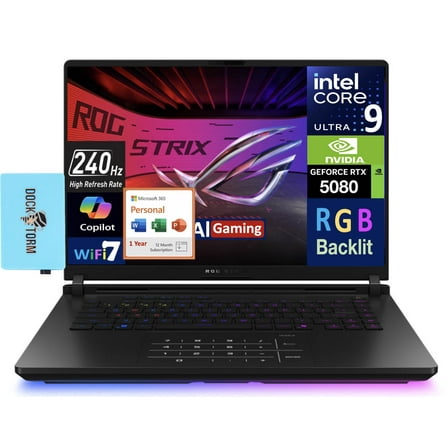 ASUS ROG Strix AI Gaming Laptop 16.0in 240Hz Mini LED WQXGA Display (Intel Ultra 9- 275HX, GeForce RTX 5080 16GB, 64GB DDR5, 4TB PCIe SSD, RGB KB, 2 Thunderbolt 5, WiFi 7, Webcam, Win 11 Pro)