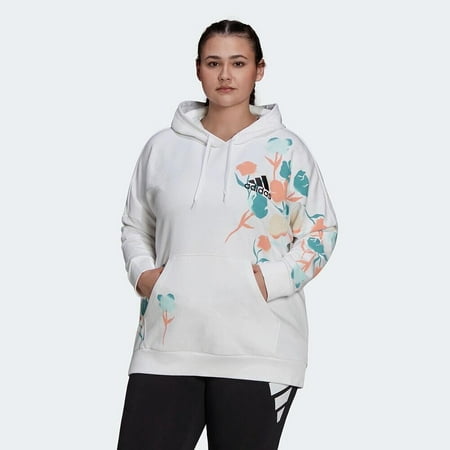 Adidas Women's Plus Size Floral Graphic Hoodie HB4572 White