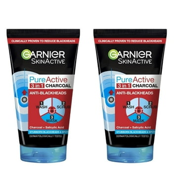 Garnier Pure Active Intensive 3in1 Charcoal Anti-Blackhead, Face Cleanser 150 ml 2 Pack