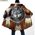 thumbnail image 2 of Capa gruesa y cálida con capucha para hombre, abrigo de lana a prueba de viento, con estampado 3D de Luna y Lobo, Native Dream Catcher, bata, manta, 6, 2 of 4