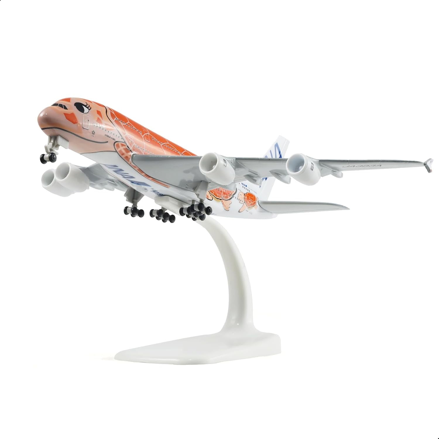 PRIYAL A380 1/300 ANA Orange Turtle Metal Diecast Airplane Model Airbus A380 Model Plane (7 inches/20cm) with Display Stand for Aircraft Gifts or Alloy Airplane Collection - JA383A
